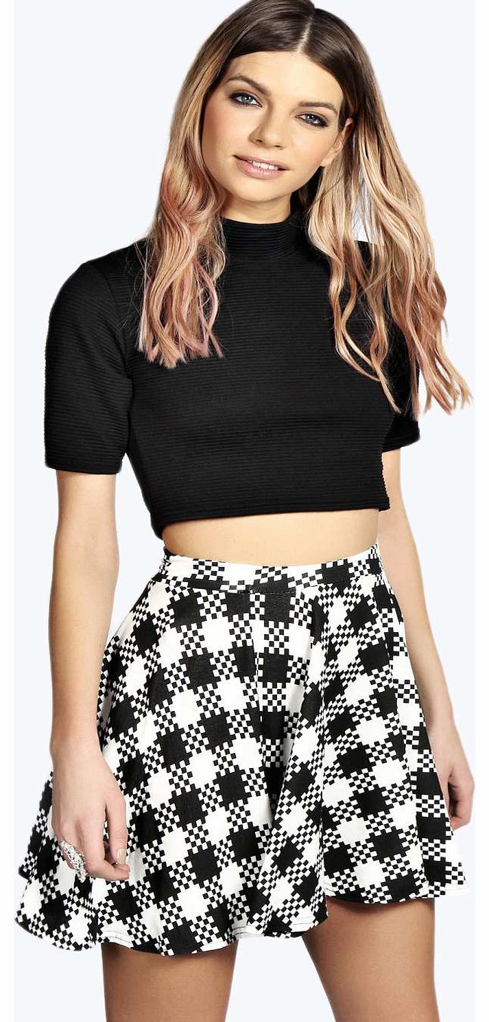 boohoo Claire Checkerboard Skater Skirt - black azz16873