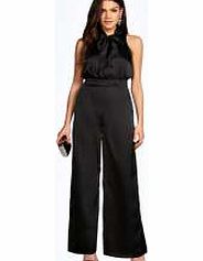 Code Silky Pussybow Wide Leg Jumpsuit - black