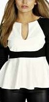 Contrast Panel Peplum Top - white pzz98120
