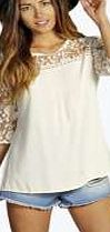 boohoo Crochet Panel 3/4 Sleeve Blouse - cream azz12555