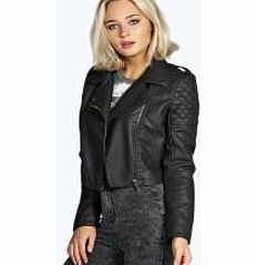 Crop Faux Leather Jacket - black azz15568