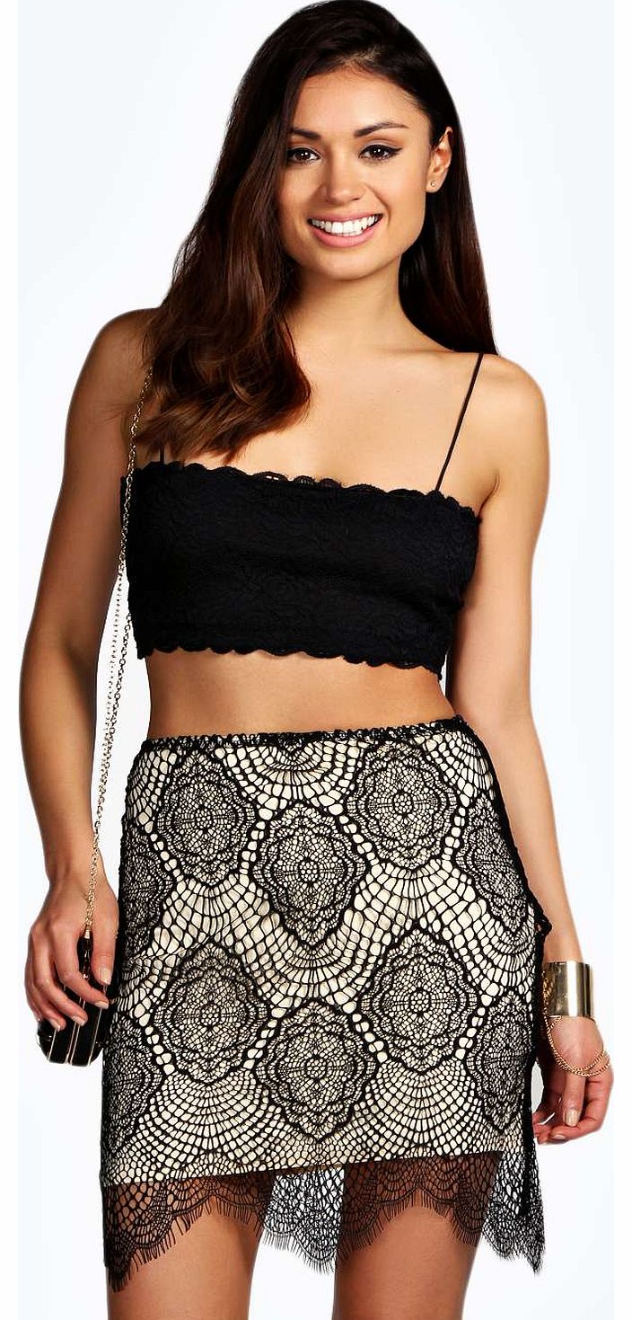Deena Eyelash Lace Contrast Mini Skirt - black