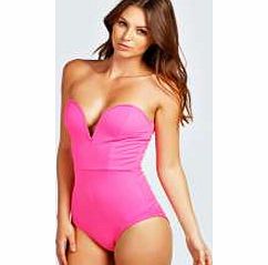 Deep Plunge Neck Bodysuit - pink azz29815