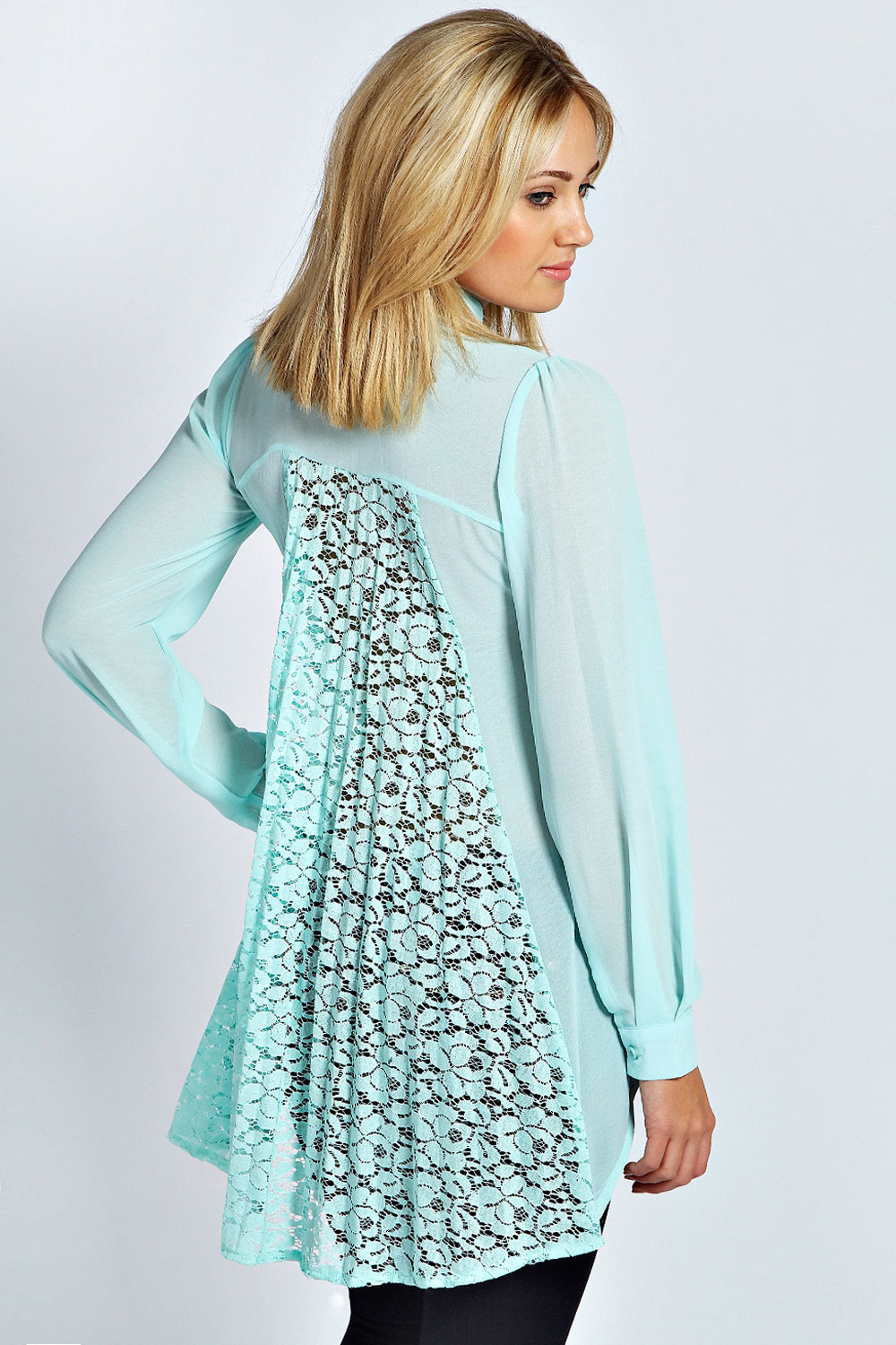 Eleanor Pleated Lace Back Blouse - mint