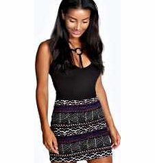 boohoo Eliza Crepe Aztec Print Midi Bodycon Skirt -