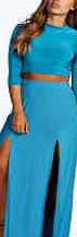boohoo Ella Front Split Maxi Skirt - turquoise pzz97584