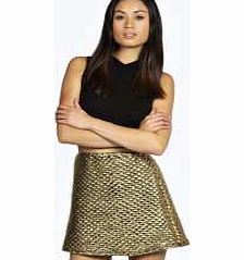 boohoo Ellie Metallic Quilted A-Line Skirt - gold