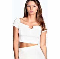 Ellie Square Neck Panel Crop Top - cream azz21865