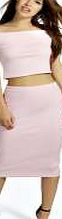 boohoo Elsa Ribbed Midi Skirt - pale pink pzz97817