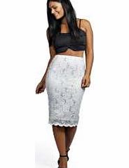 boohoo Emily Sequin Scallop Lace Midi Skirt - silver