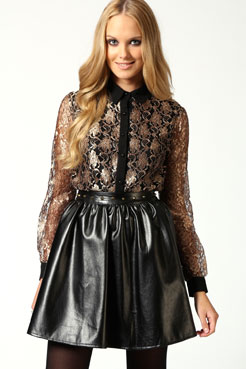 boohoo Emma Metallic Lace Blouse With Contrast Collar  