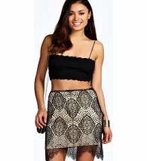 boohoo Eyelash Lace Contrast Mini Skirt - black azz16225