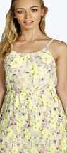 boohoo Floral Chiffon Pleated Skirt Dress - yellow