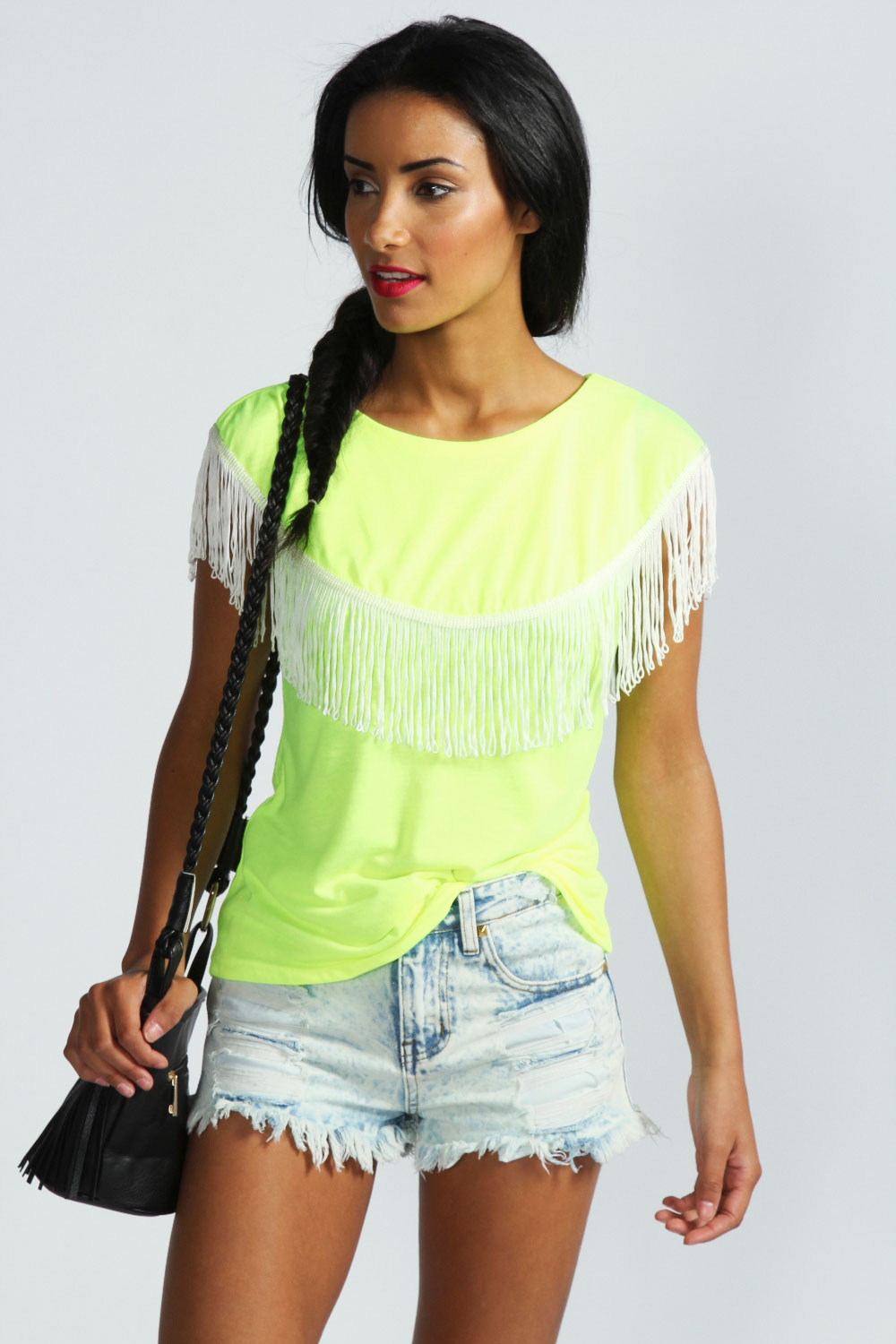 Freya Contrast Tassel T-Shirt - neon-lime