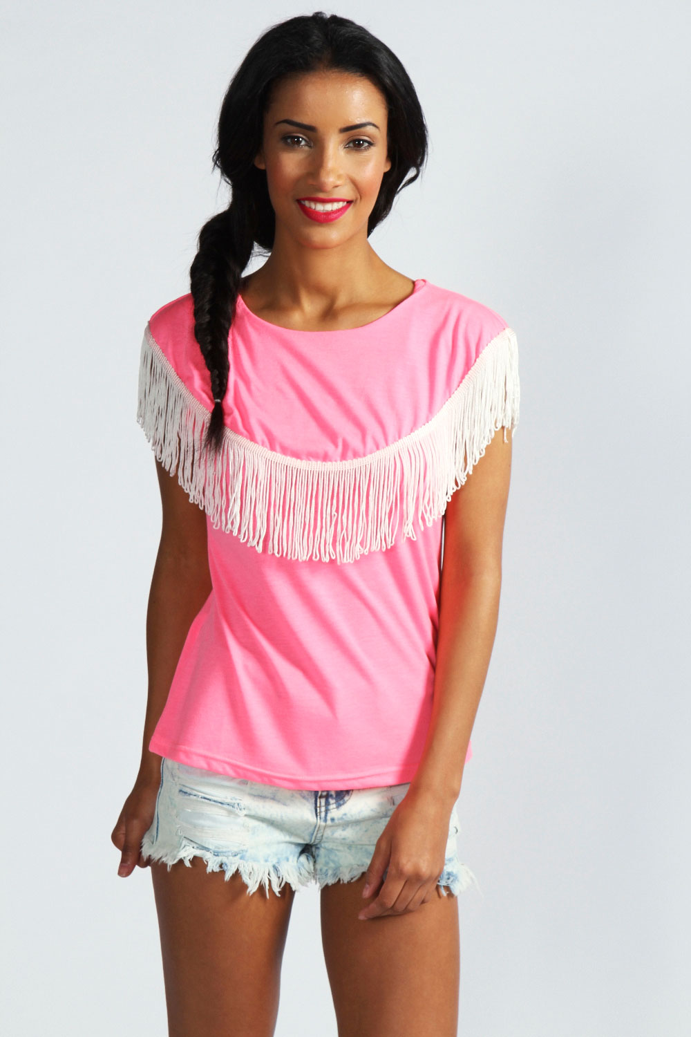 Freya Contrast Tassel T-Shirt - neon-pink