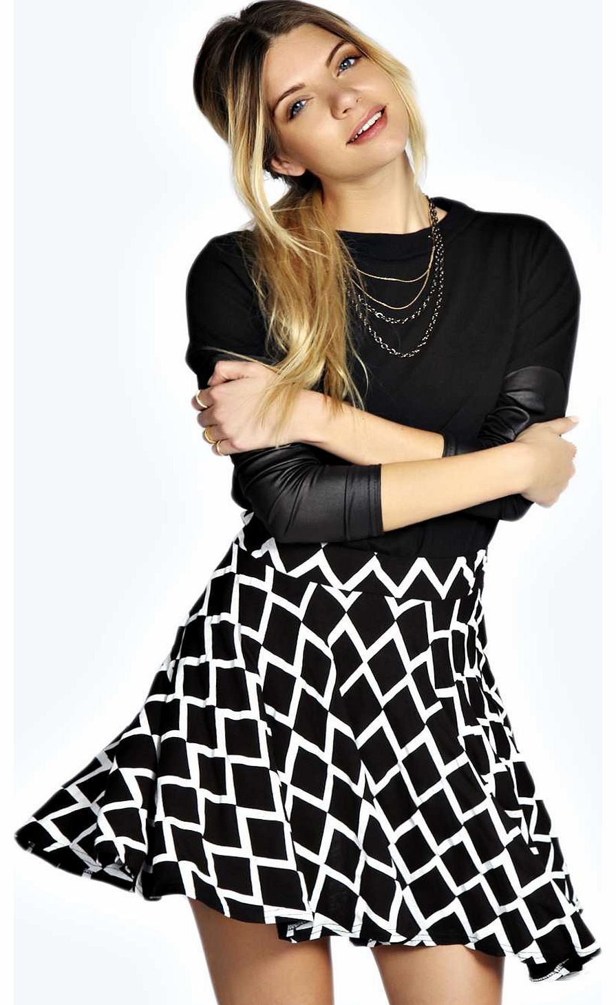 Gina Grid Print Skater Skirt - black azz16863