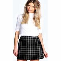 boohoo Grid Check Woven A-Line Mini Skirt - black