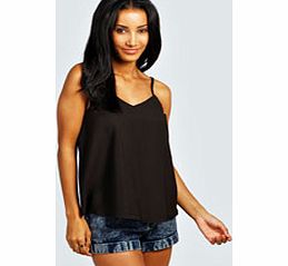 Hettie V Neck Woven Cami - black azz28197