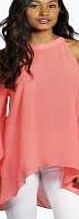 boohoo High Neck Cut Out Shoulder Blouse - coral azz06040