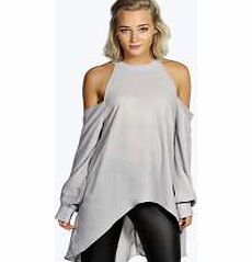 boohoo High Neck Cut Out Shoulder Blouse - grey azz16568