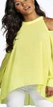 boohoo High Neck Cut Out Shoulder Blouse - lime azz06040