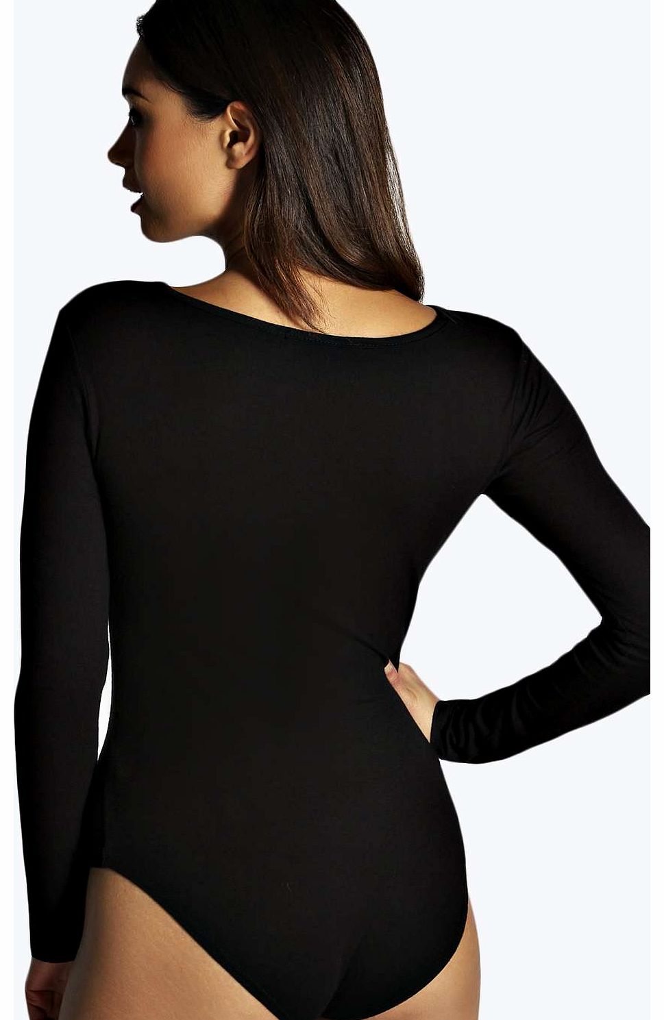 Holly Cut Out Front Long Sleeve Bodysuit - black