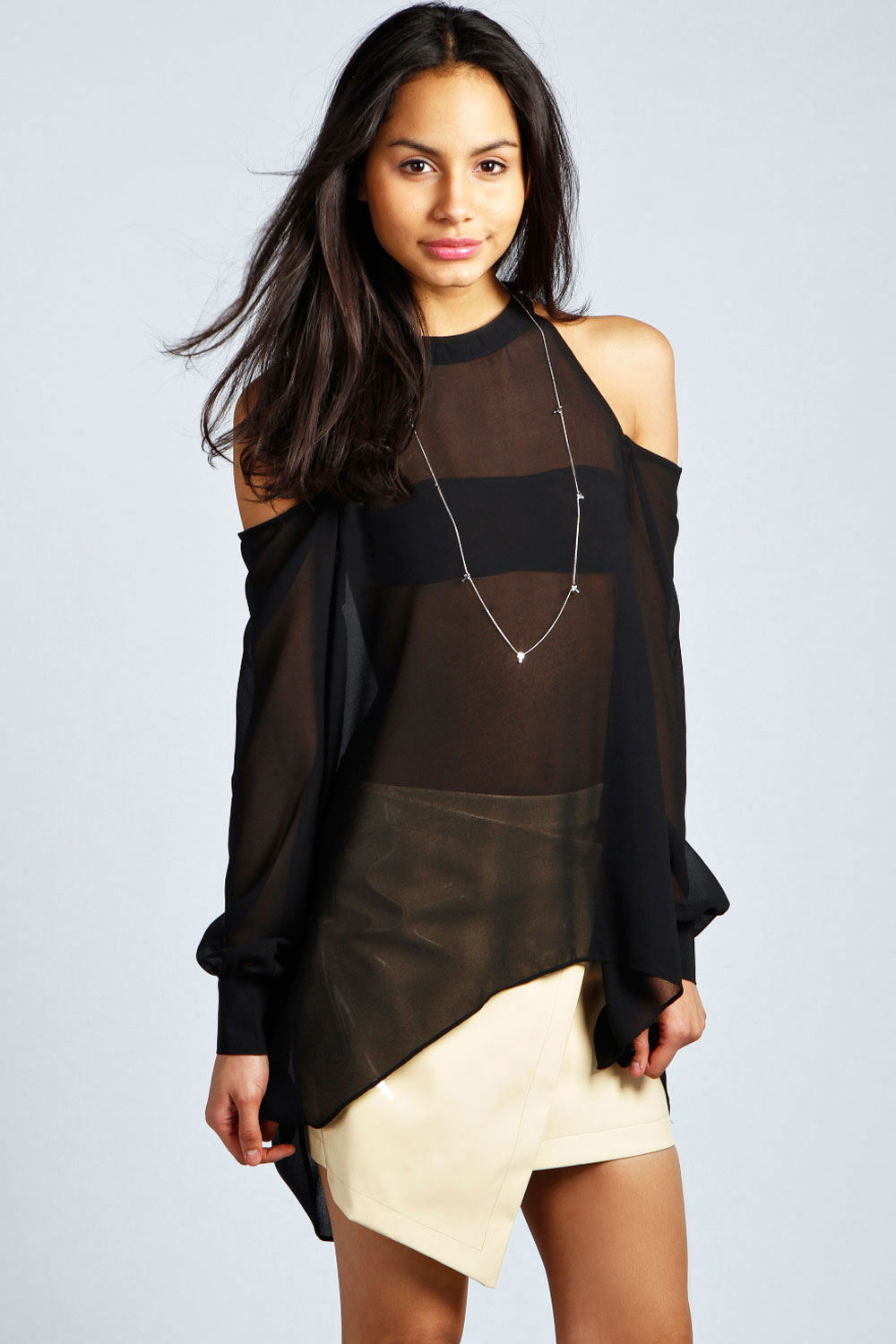 boohoo Isabella High Neck Cut Out Blouse - black
