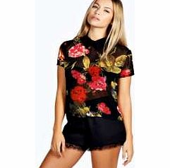 boohoo Isla Floral Print Contrast Collar Blouse - multi