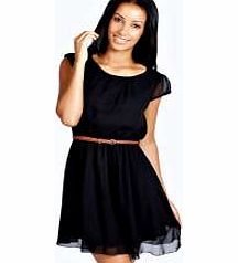 Jade Chiffon Belted Skater Dress - black azz24682