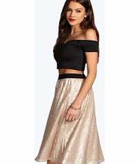 boohoo Jayne All Over Sequin Midi A Line Skirt - gold