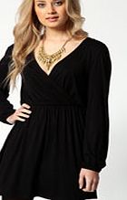 Jersey Long Sleeve Wrap Dress - black azz58947