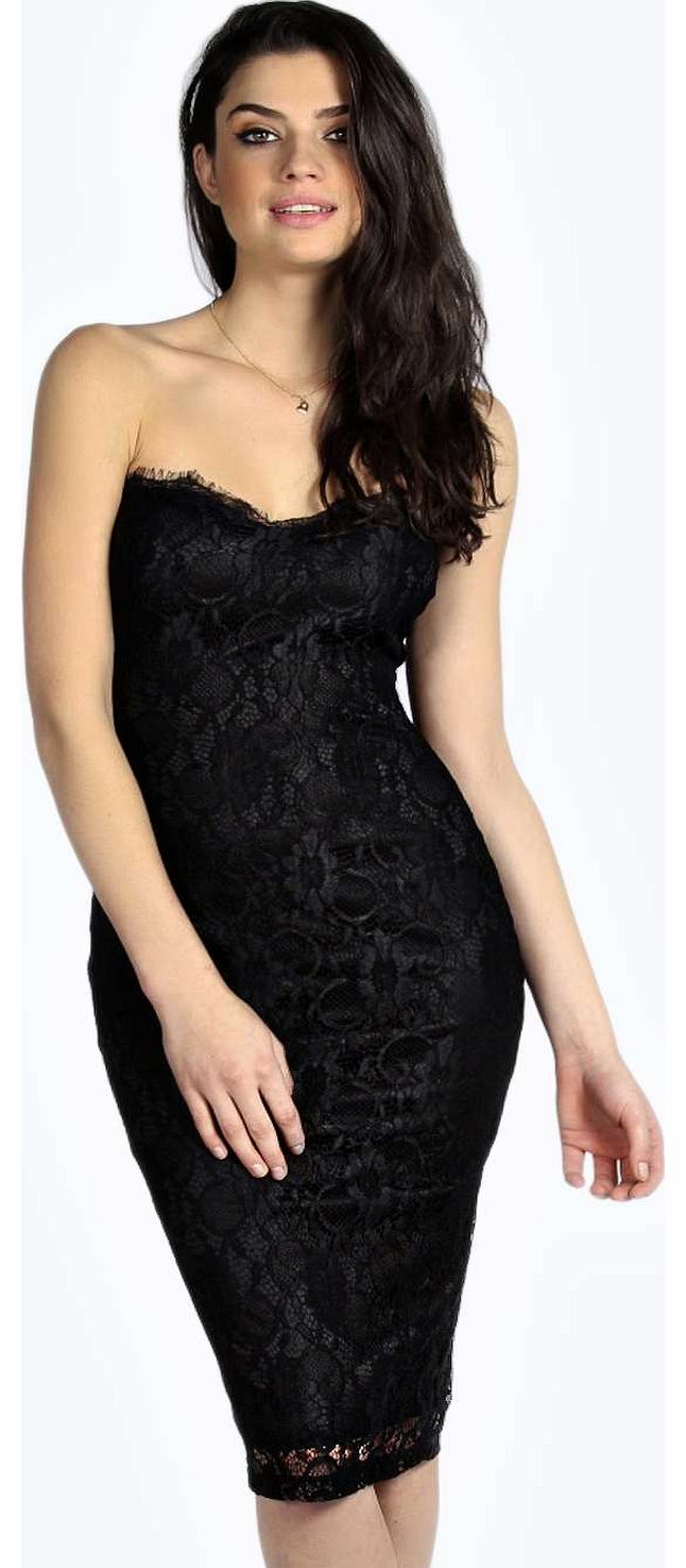 Jess Bandeau Lace Midi Dress - black azz17596