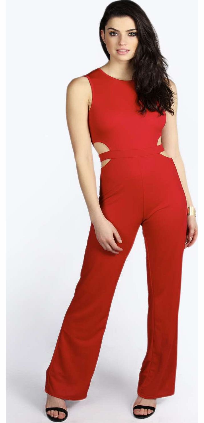 Kacey Cut Out Side Wide Leg Jumpsuit - red