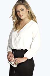 boohoo Kaitlyn Wrap Front Blouse - ivory pzz98287