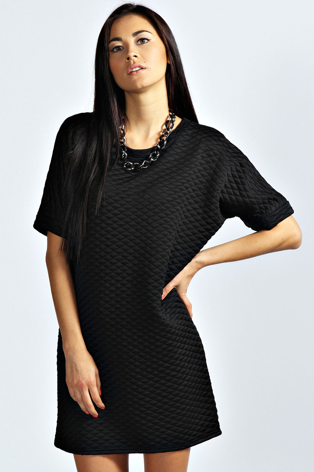 Karen Quilted T-Shirt Dress - black