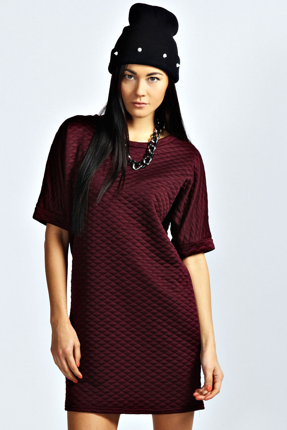 Karen Quilted T-Shirt Dress - wine azz38606