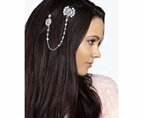 boohoo Karis Diamante Floral Hairchain - silver azz23363