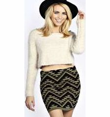 boohoo Kate Aztec Knitted Mini Skirt - khaki azz21071