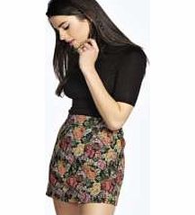 boohoo Kathy Floral Jacquard Pleat Detail Skirt - multi