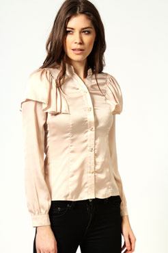 boohoo Kendal Bow Button Frill Long Sleeeved Blouse