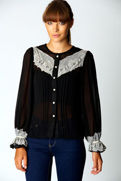 boohoo Kylie Lace Insert Blouse Female