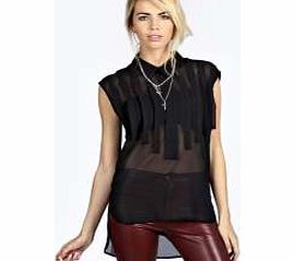 boohoo Kylie Pleat Front Sheer Collared Blouse - black