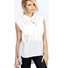 boohoo Kylie Pleat Front Sheer Collared Blouse - white