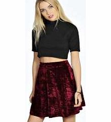 boohoo Kylie Velvet Skater Skirt - berry azz21061