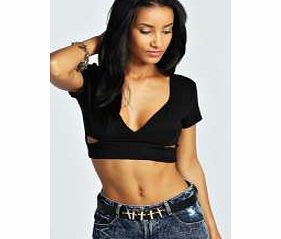 Kym Cut Out Panel Crop Top - black azz25452