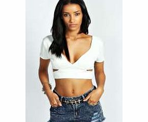 Kym Cut Out Panel Crop Top - cream azz25452