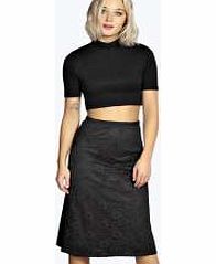 boohoo Lace A Line Midi Skirt - black azz19117