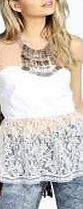 Lace Hem Woven Strapless Top - white azz20594