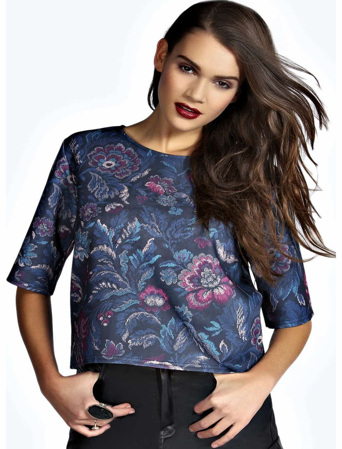 Lara Tapestry Floral Print Shell Top - black