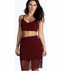 boohoo Laser Cut Skirt Co-Ord Set - berry azz13189